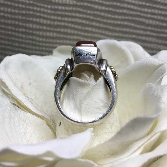 Ann King Carnelian 14K & .925 Fleur de Lis Ring - Picture 2 of 4